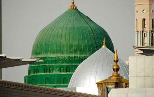 a green dome and a white dome on a building